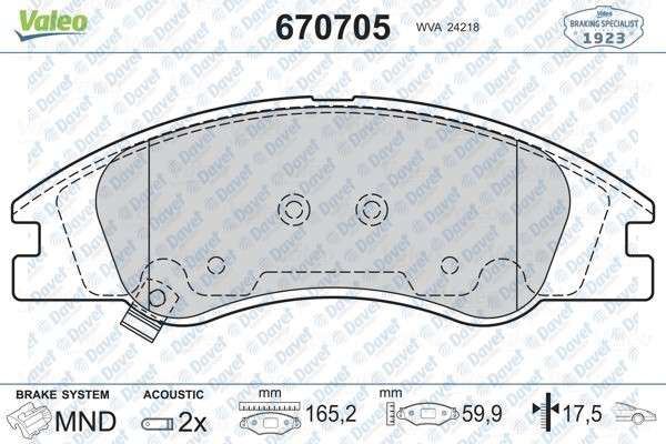 VALEO 670705 On Fren Balatasi  Kia Cerato 1.6/2.0/1.5d/1.6d/2.0d 03/04> Kia Cerato Koup 1.6/2.0 06/09> Kia Forte 2.0 08/09>  ####